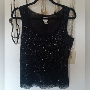 Sequin And Sheer Black Chicos Tank Top Size 1.